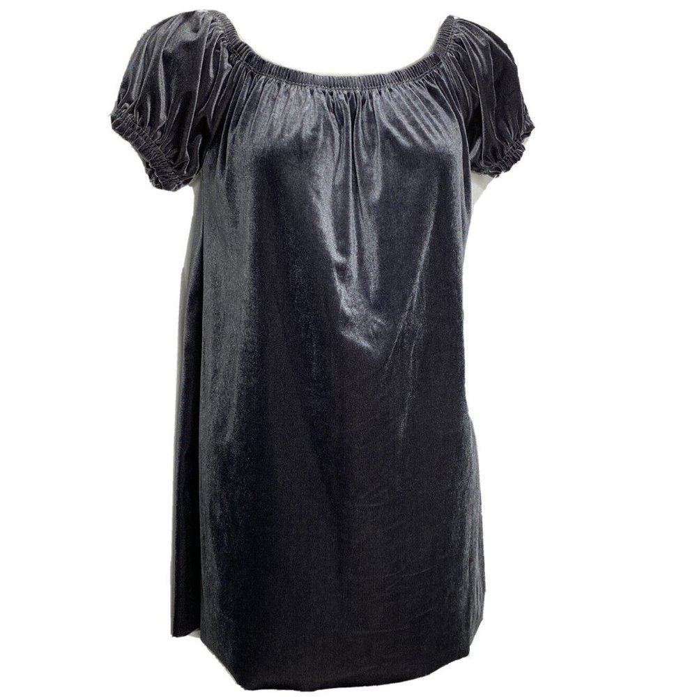 Urban Outfitters Grey Blue Velvet Dress Babydoll Mini Round Neck Short Sleeves M